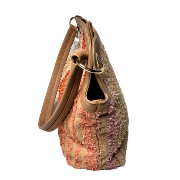 Juniper + Lime Striped Coral Peach Cream Handbag - Picture 5 of 8